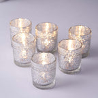 6-Pack Silver Glass Votive Tealight Holders - Stylish Primrose Design for Weddings & DÃ©cor
