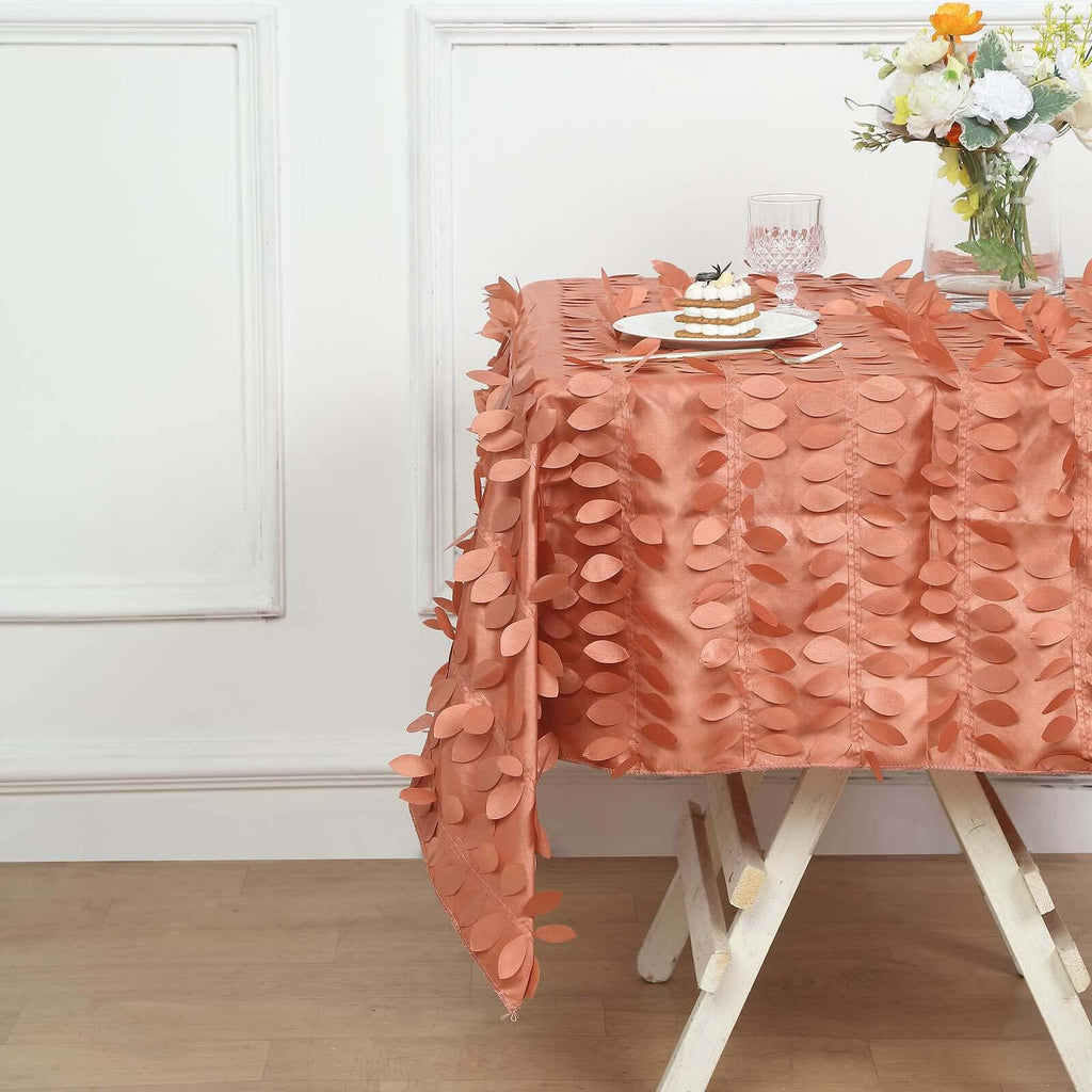 Taffeta 54"x54" Square Tablecloth Terracotta (Rust) 3D Leaf Petal Table Cover