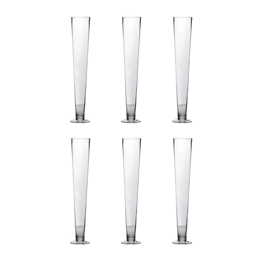 6-Pack Glass Trumpet Vases Clear - Durable Design for Chic Event Displays 24"