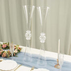 2-Pack Flower Vases Trumpet Design with Crystal Embellishments Clear - Reversible Plastic Centerpieces for Events 27"