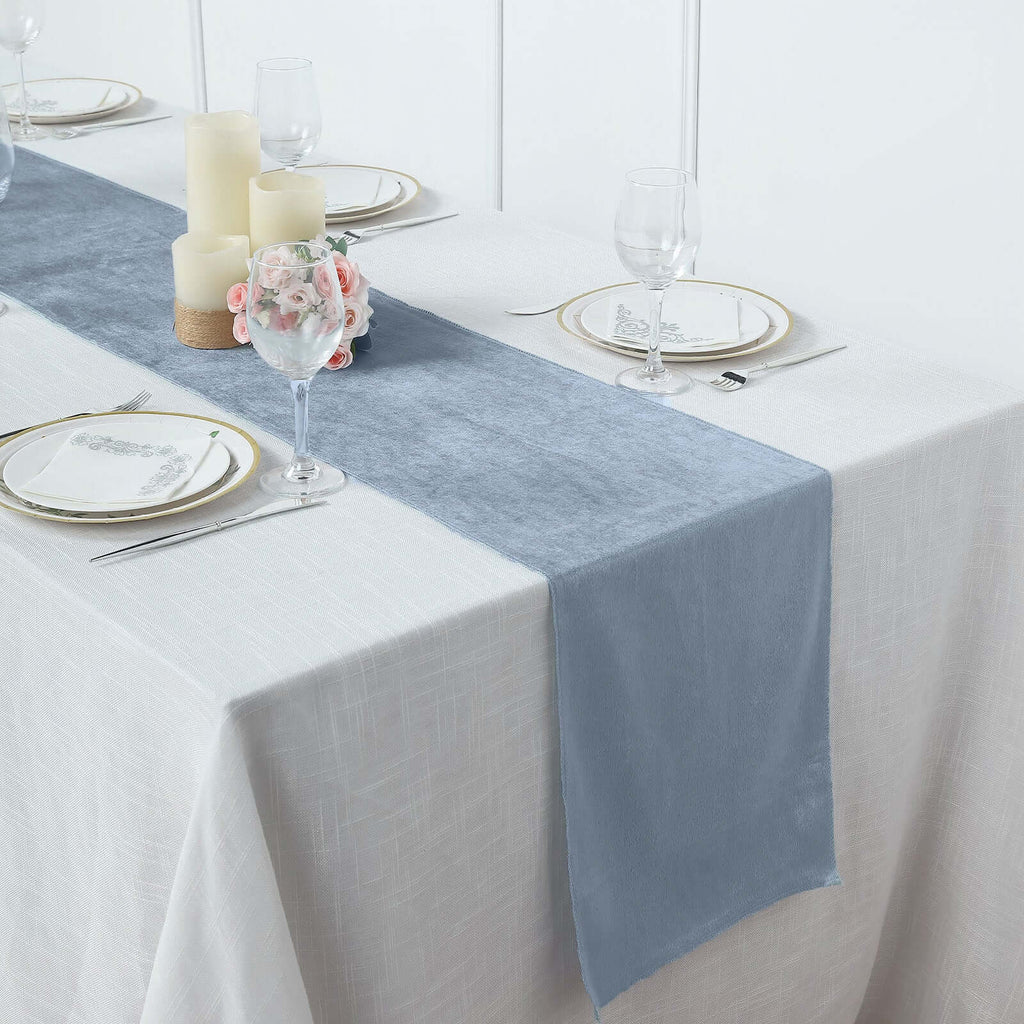 Premium Velvet 12"x108" Table Runner Dusty Blue - Sheen Finish Reusable Table Decor