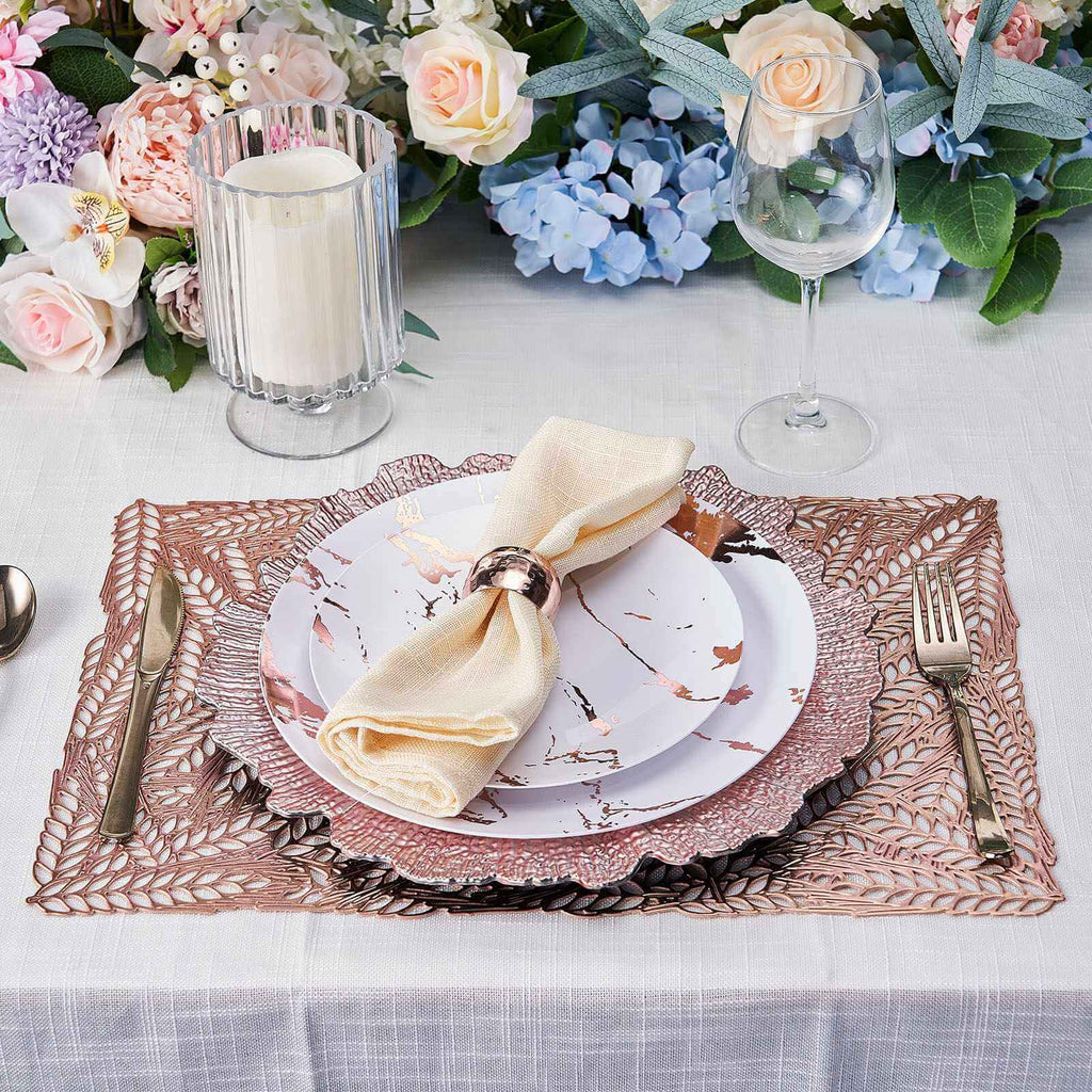 6-Pack Table Mats Wheat Design Rose Gold - Vinyl Rectangle Non-Slip Surface for Stylish Settings 12"x18"