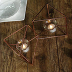 Set of Metal Candle Holders Linked Geometric Design Rose Gold - Chic Votive Glass Decor for Events & Gatherings 9"