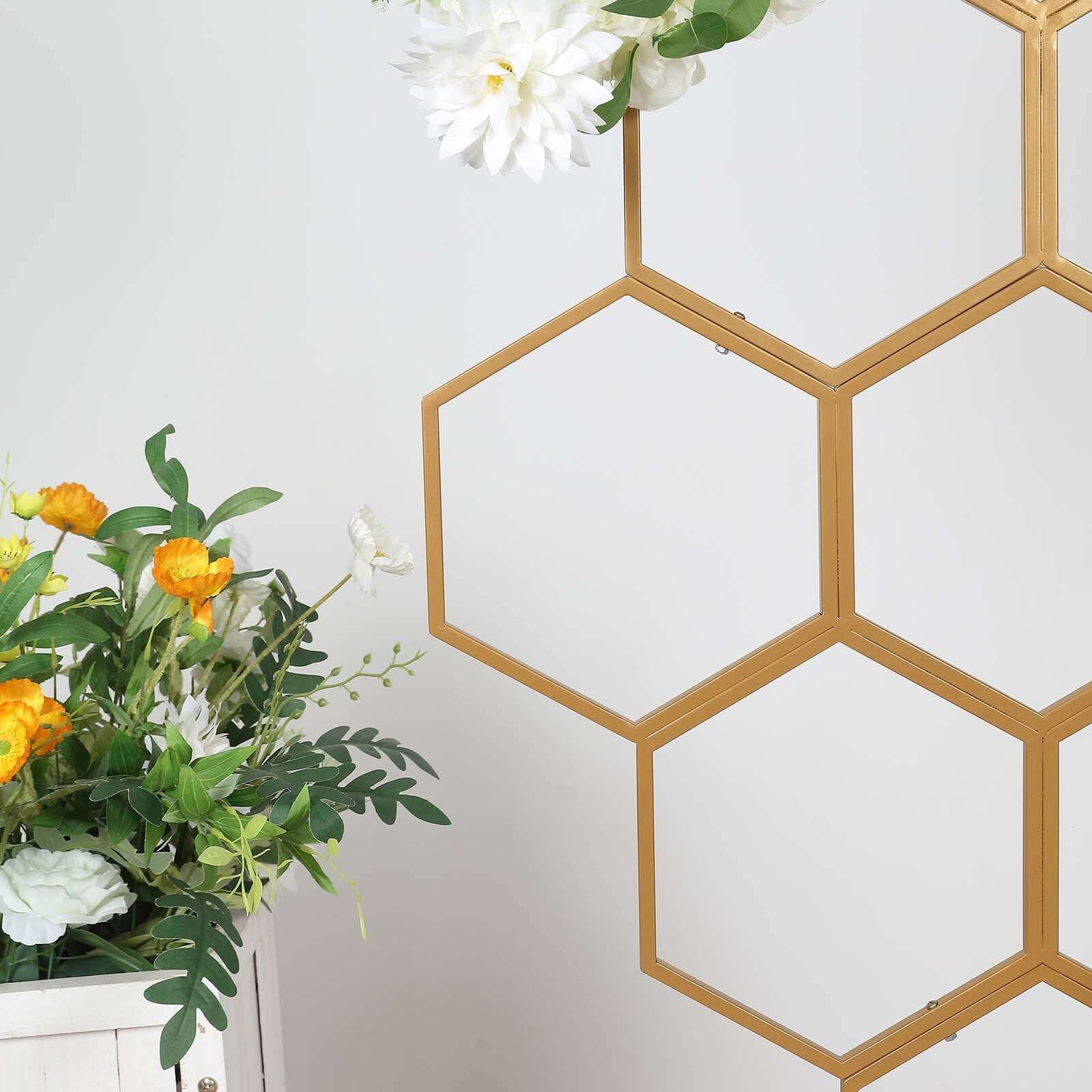 6ft Gold Metal Honeycomb Wedding Flower Frame Backdrop Stand, Floor Standing Balloon Display Arch