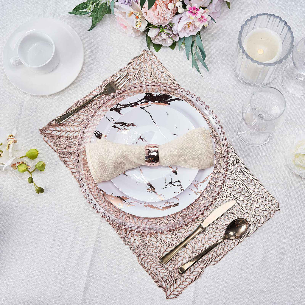 6-Pack Table Mats Wheat Design Rose Gold - Vinyl Rectangle Non-Slip Surface for Stylish Settings 12"x18"