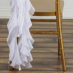 Chiffon Chair Sash with Curly Design White - Stylish Event Decor for Weddings & Gatherings