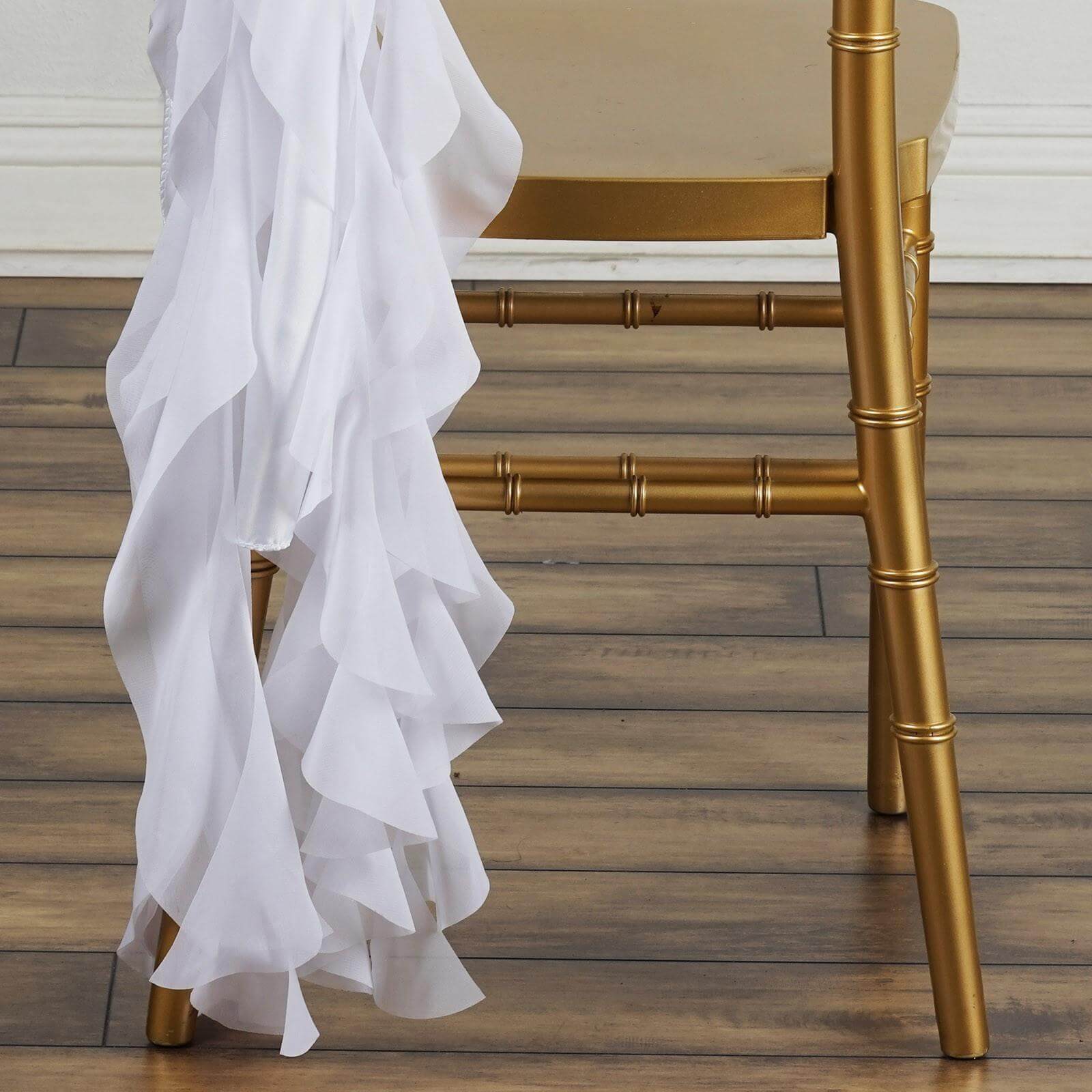 Chiffon Chair Sash with Curly Design White - Stylish Event Decor for Weddings & Gatherings