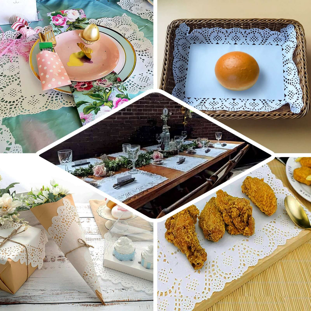 100 Pcs Paper 14"x10" Rectangle Placemats in White - Food Grade Lace Paper Doilies for Dessert Display & Table Decor