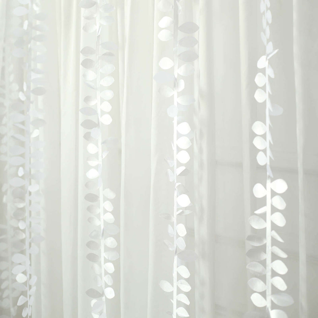 Taffeta Ribbon Sash with 4" Leaf Petal Design White 50ft - Sophisticated Artificial Fabric Garland for Events