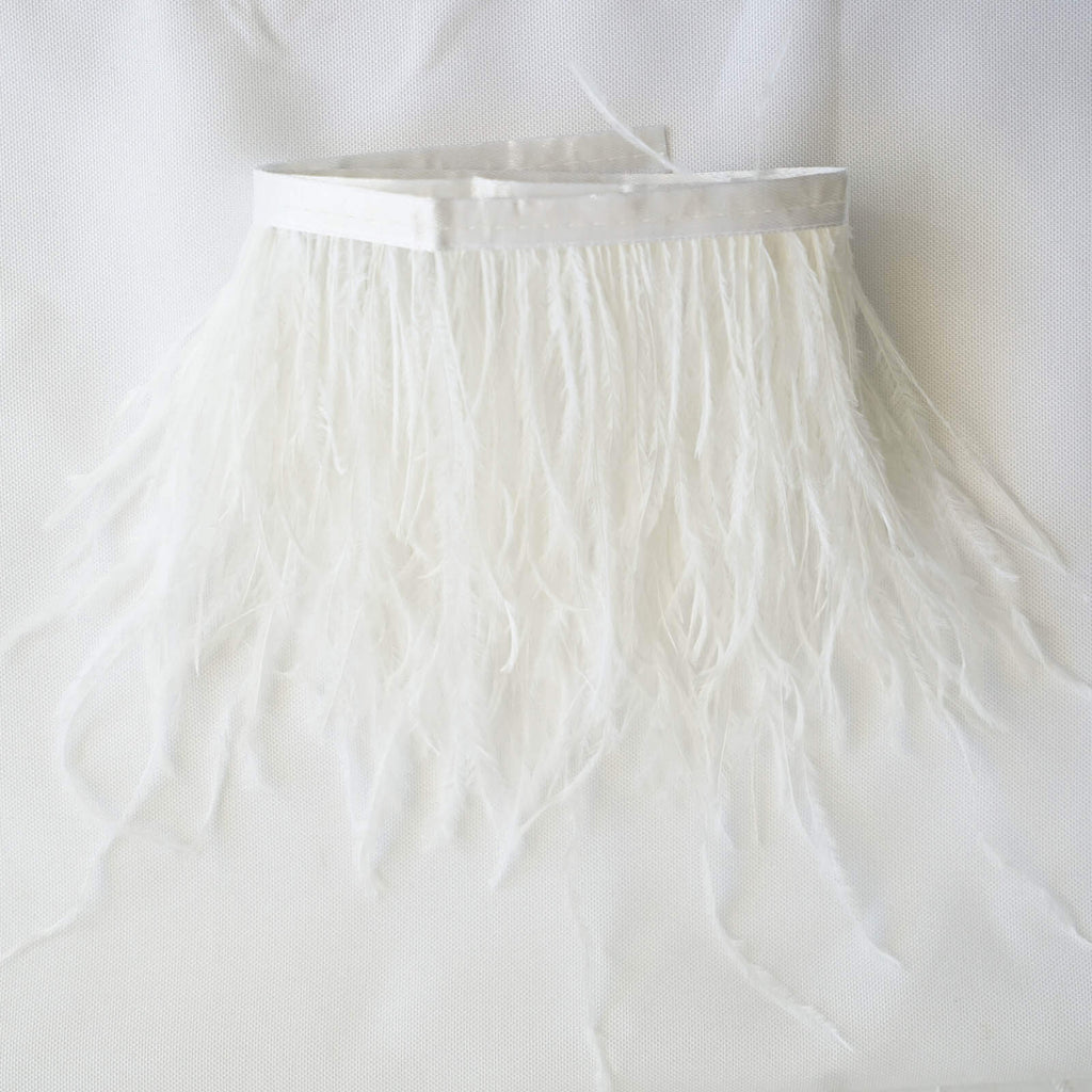 39" White Real Ostrich Feather Fringe Trim With Satin Ribbon Tape