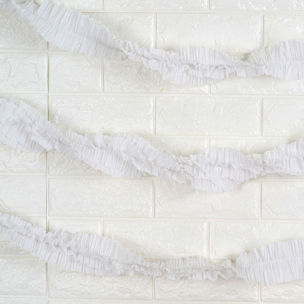 3 Pack 28ft White Ruffled Paper Streamer Rolls, Crepe Tissue Party Decorations