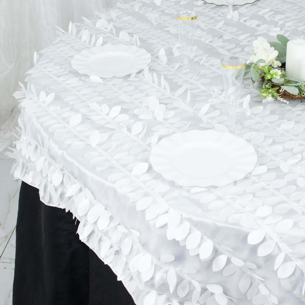Taffeta 72"x72" Table Overlay Square Tablecloth White 3D Leaf Petal Design for Stylish Celebrations