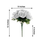 12" Silver Artificial Velvet-Like Fabric Rose Flower Bouquet Bush
