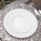 10 Pack 7" White Basketweave Rim Plastic Salad Dessert Plates, Round Disposable Appetizer Plates