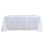 Taffeta 90"x132" Rectangle Tablecloth White | 3D Leaf Petal Design Seamless Table Cover for Stylish Wedding & Event Decor