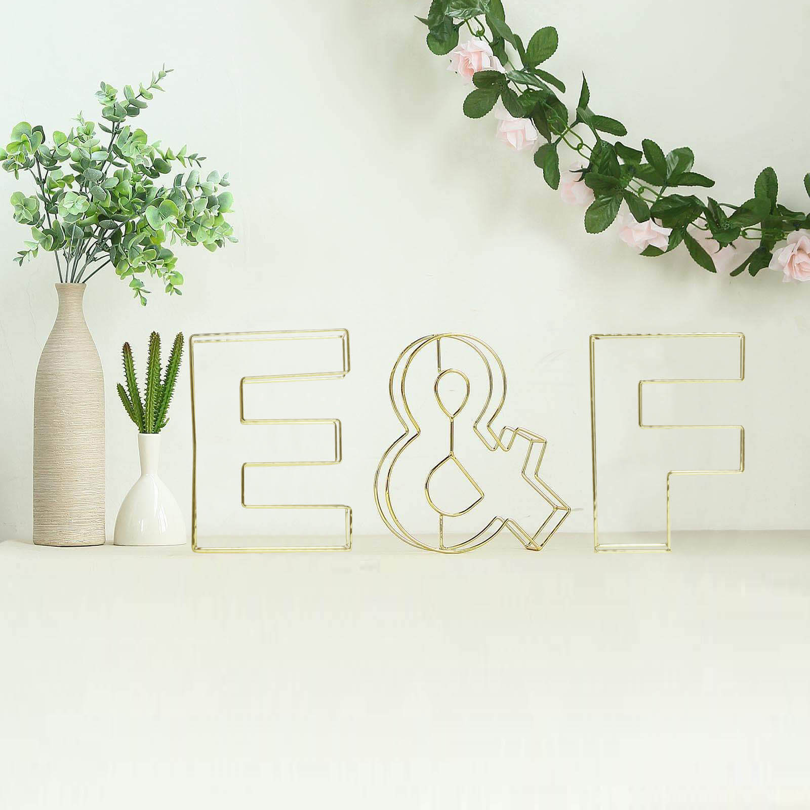 8" Tall Gold Freestanding 3D Decorative Wire Letter, Wedding Centerpiece - E