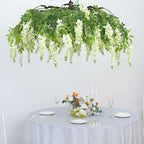 55" Cream Artificial Silk Hanging Wisteria Vine Flower Chandelier, Round Draping Garland Canopy With Interchangeable Branches