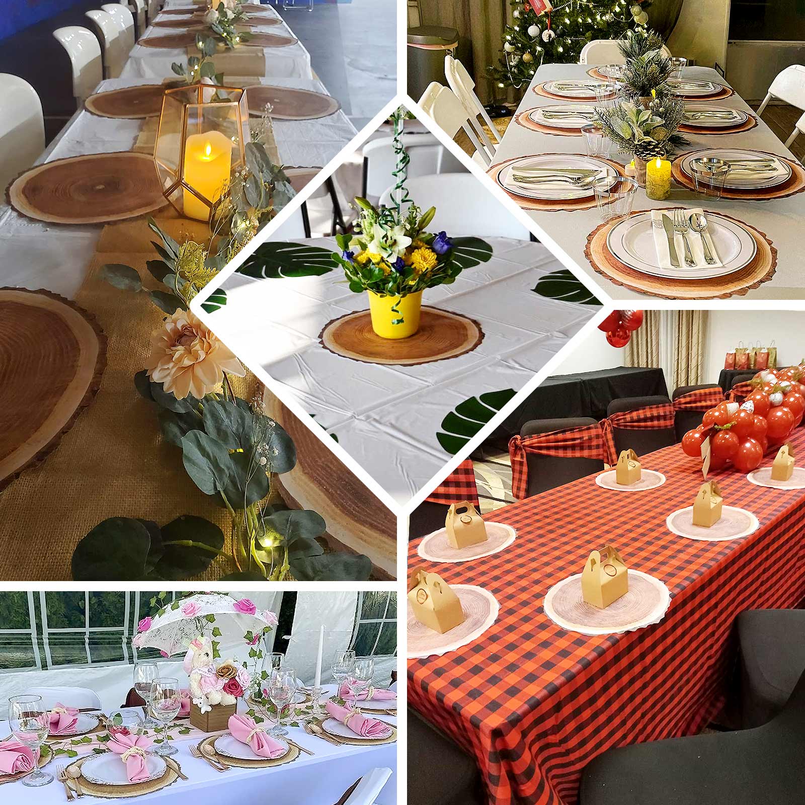 6-Pack Disposable Table Placemats in Natural Wood Slice Print - 700GSM Cardboard Placemats for Boho Farmhouse Decor 13"