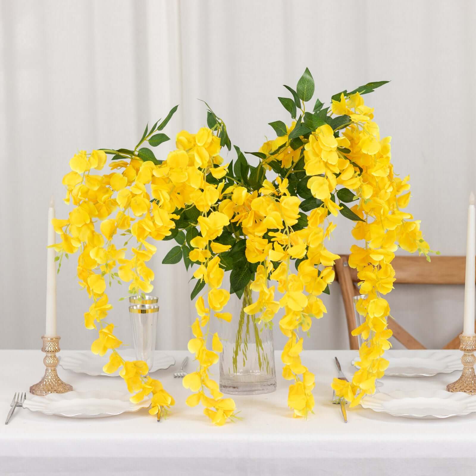 5 Pack 44" Silk Hanging Wisteria Flower Garland Vines in Yellow, 3 Strands in 1 Bush