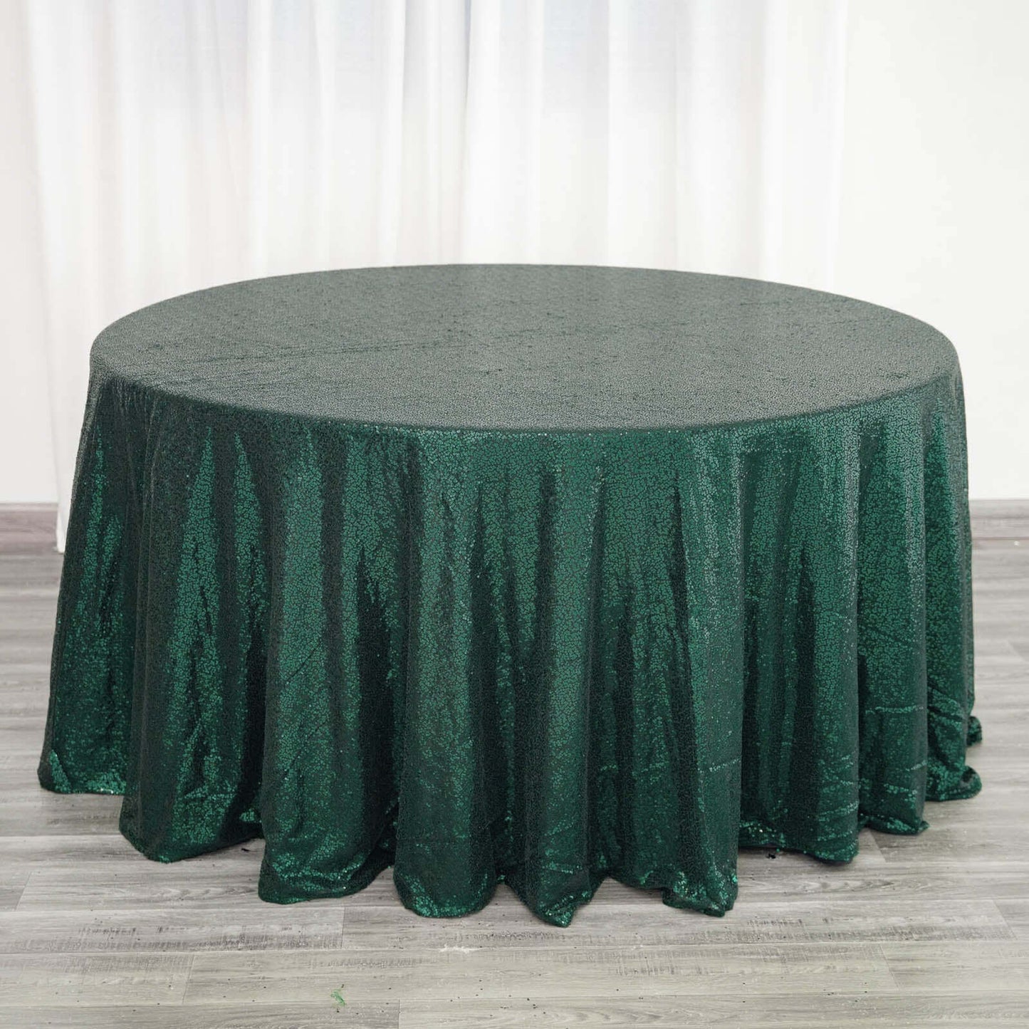 Sequin 120" Round Tablecloth Hunter Emerald Green - Seamless Glittering Table Cover