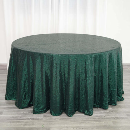 Sequin 120" Round Tablecloth Hunter Emerald Green - Seamless Glittering Table Cover