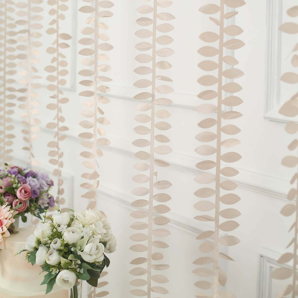Taffeta Ribbon Sash with 4" Leaf Petal Design Beige 50ft - Sophisticated Artificial Fabric Garland