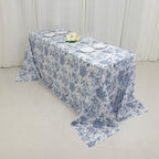 Polyester 90"x132" Rectangle Tablecloth White - Seamless Blue French Toile Pattern for Upscale Events