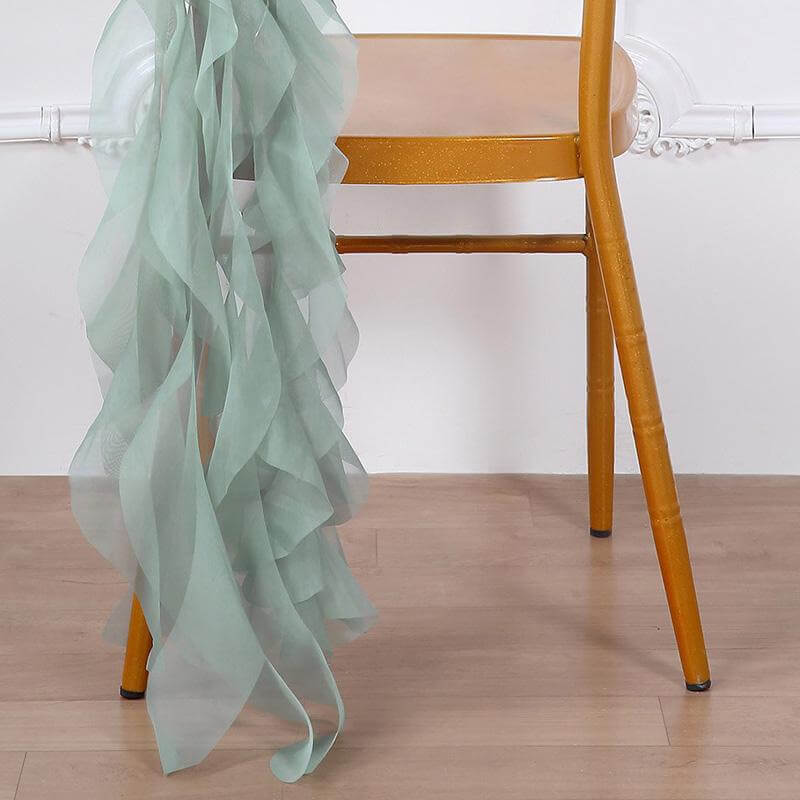 Chiffon Chair Sash with Curly Design Eucalyptus Sage - Stylish Chair Decorations