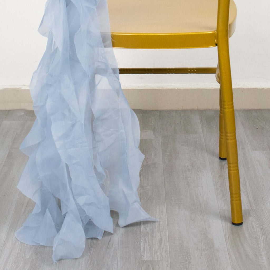 Chiffon Chair Sash with Curly Design Dusty Blue - Stylish Chair Decorations