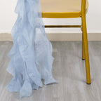 Chiffon Chair Sash with Curly Design Dusty Blue - Stylish Chair Decorations