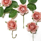 24 Roses 2" Dusty Rose Artificial Foam Flowers With Stem Wire and Leaves
