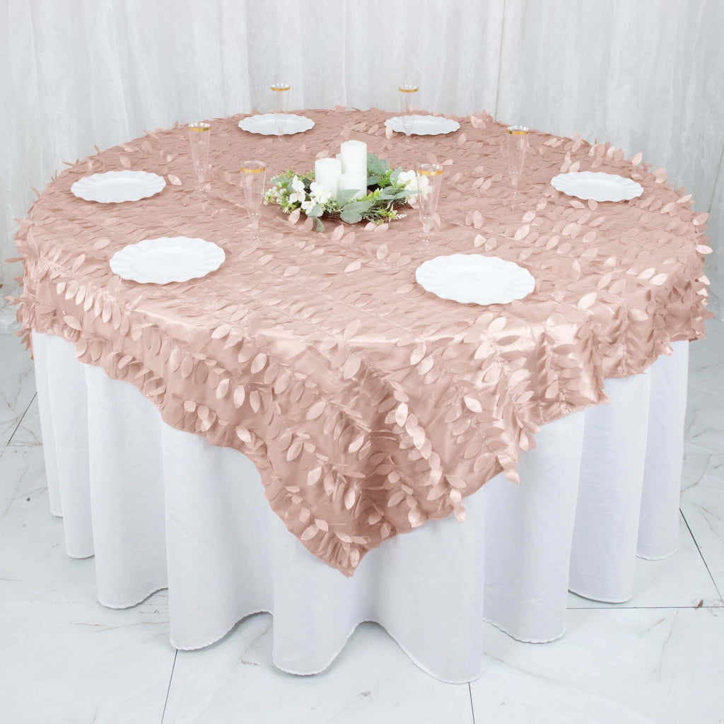 Taffeta 72"x72" Table Overlay Square Tablecloth Dusty Rose - 3D Leaf Petal Table Cover