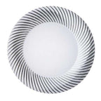 10-Pack Plastic Dessert Plates White/Silver Swirl Rim - Disposable Plates for Appetizers 6"