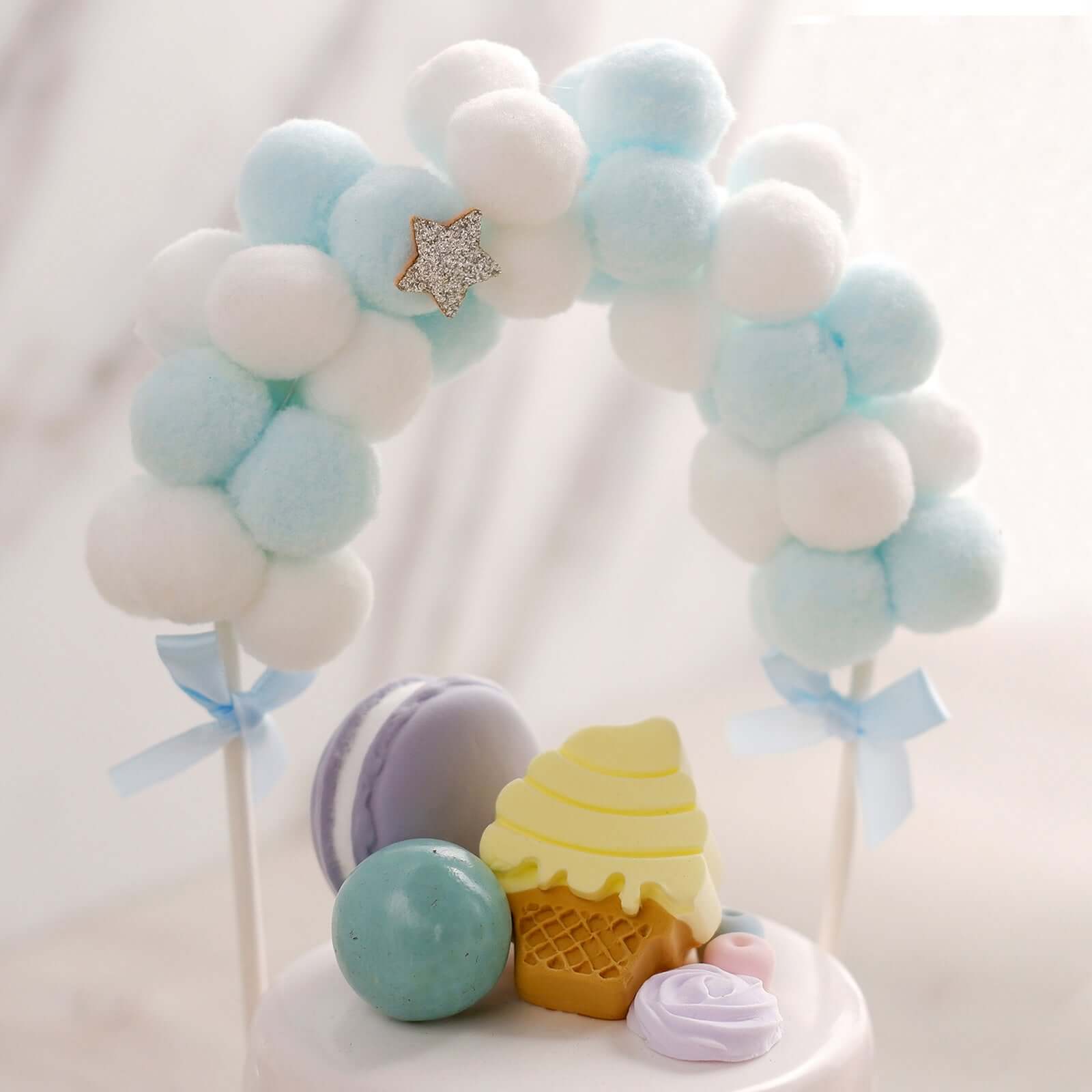 Cotton Ball Arch Cake Topper Blue/White - Charming Mini Cake Decoration Supplies for Nautical Sky & Baby-Themed Events 6"x11"