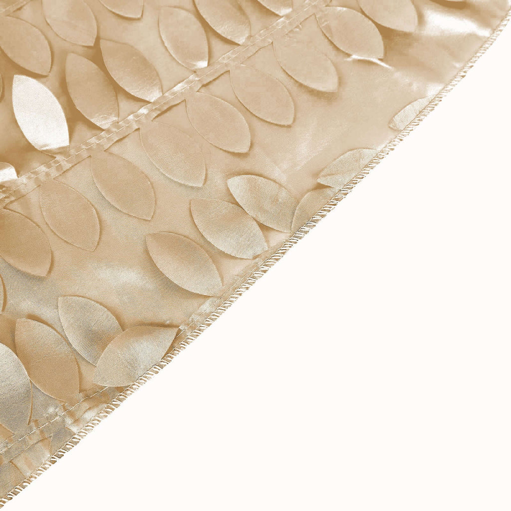 Taffeta 120" Round Tablecloth Champagne | 3D Leaf Petal Design Seamless Table Cover
