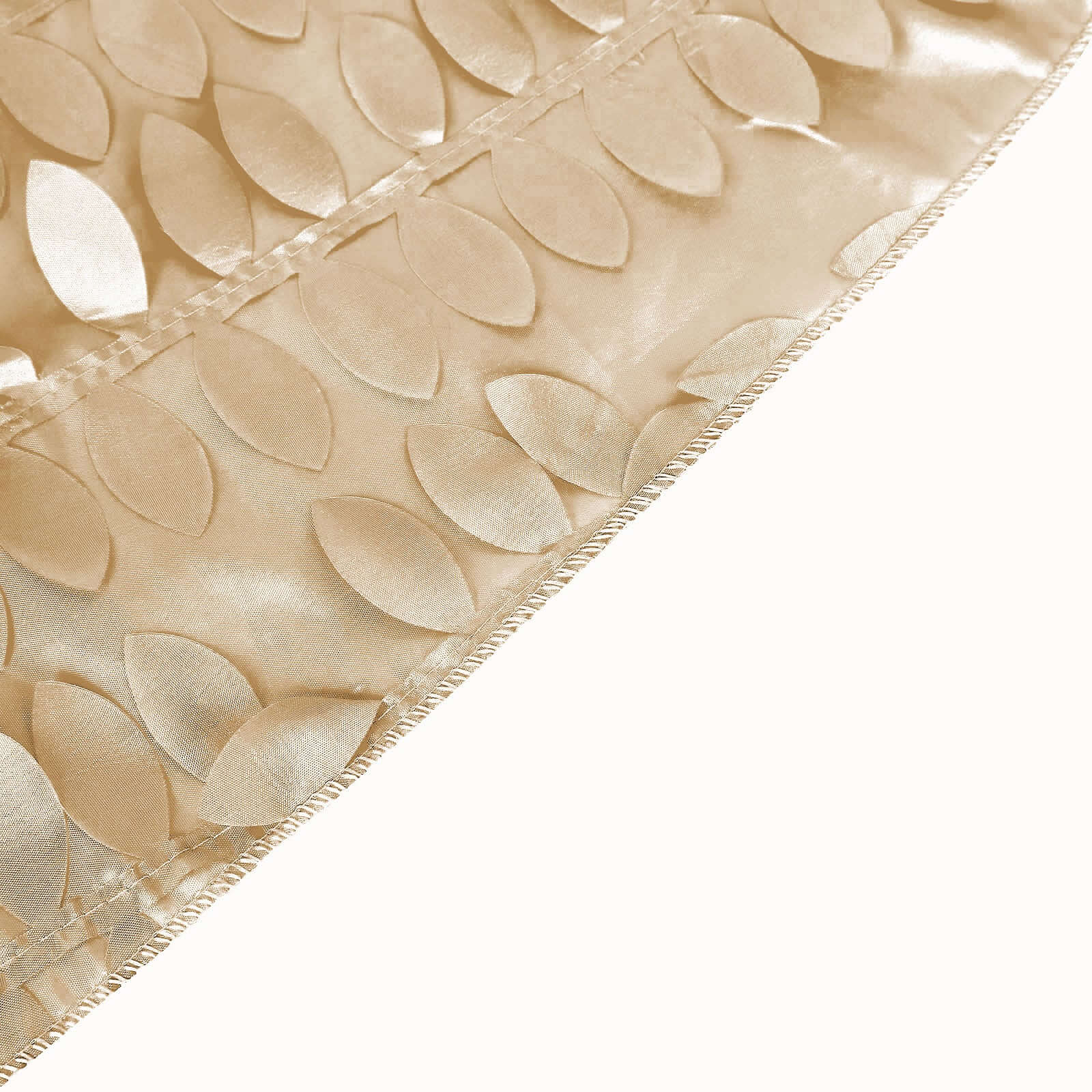 Taffeta 120" Round Tablecloth Champagne | 3D Leaf Petal Design Seamless Table Cover