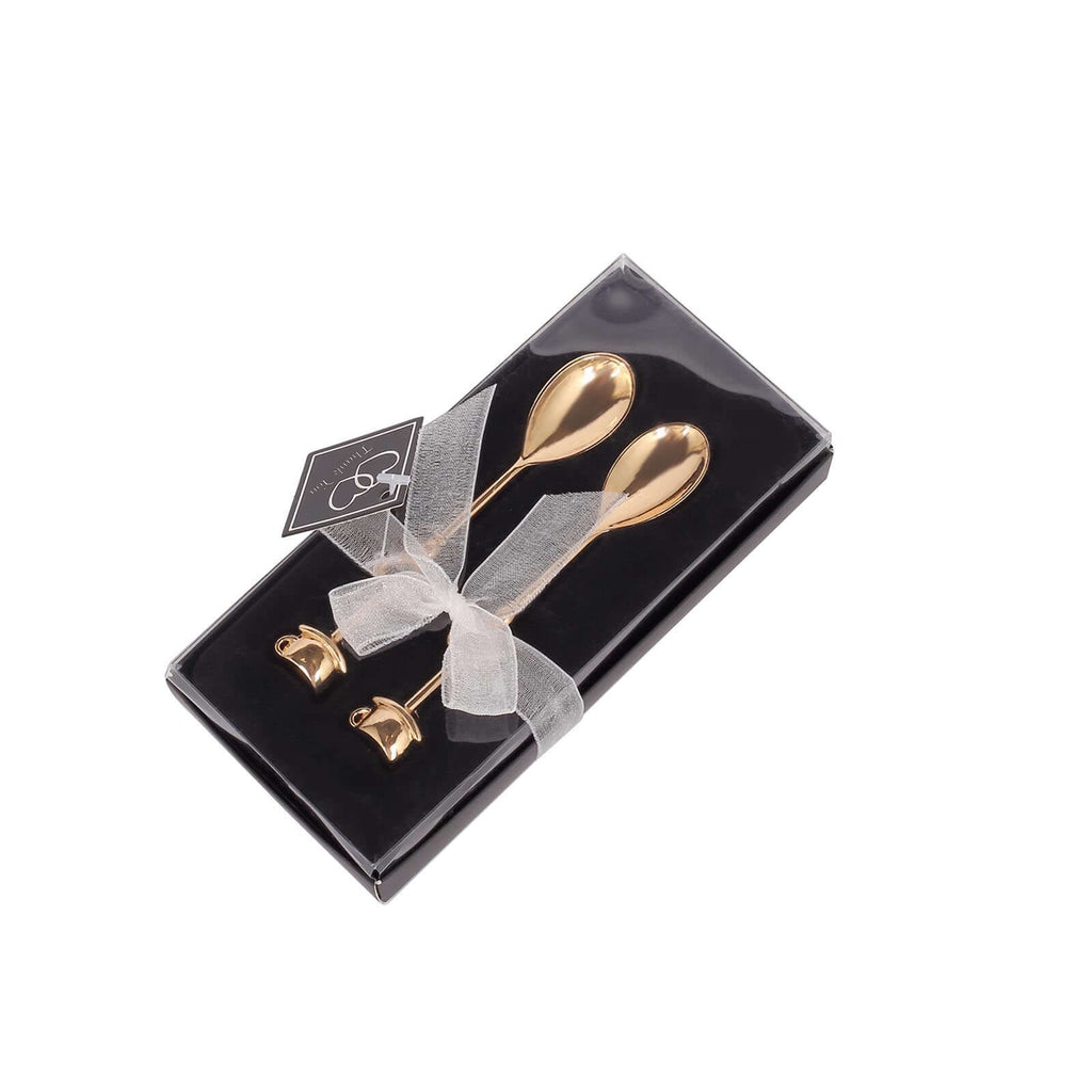 2 Pack 4" Gold Metal Couple Coffee Spoon Set Party Favors, Pre-Packed Wedding Souvenir Gift