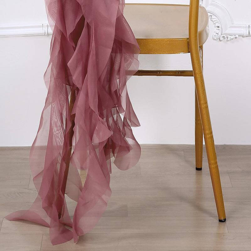 Chiffon Chair Sash with Curly Design Mauve Cinnamon Rose - Stylish Chair Decorations