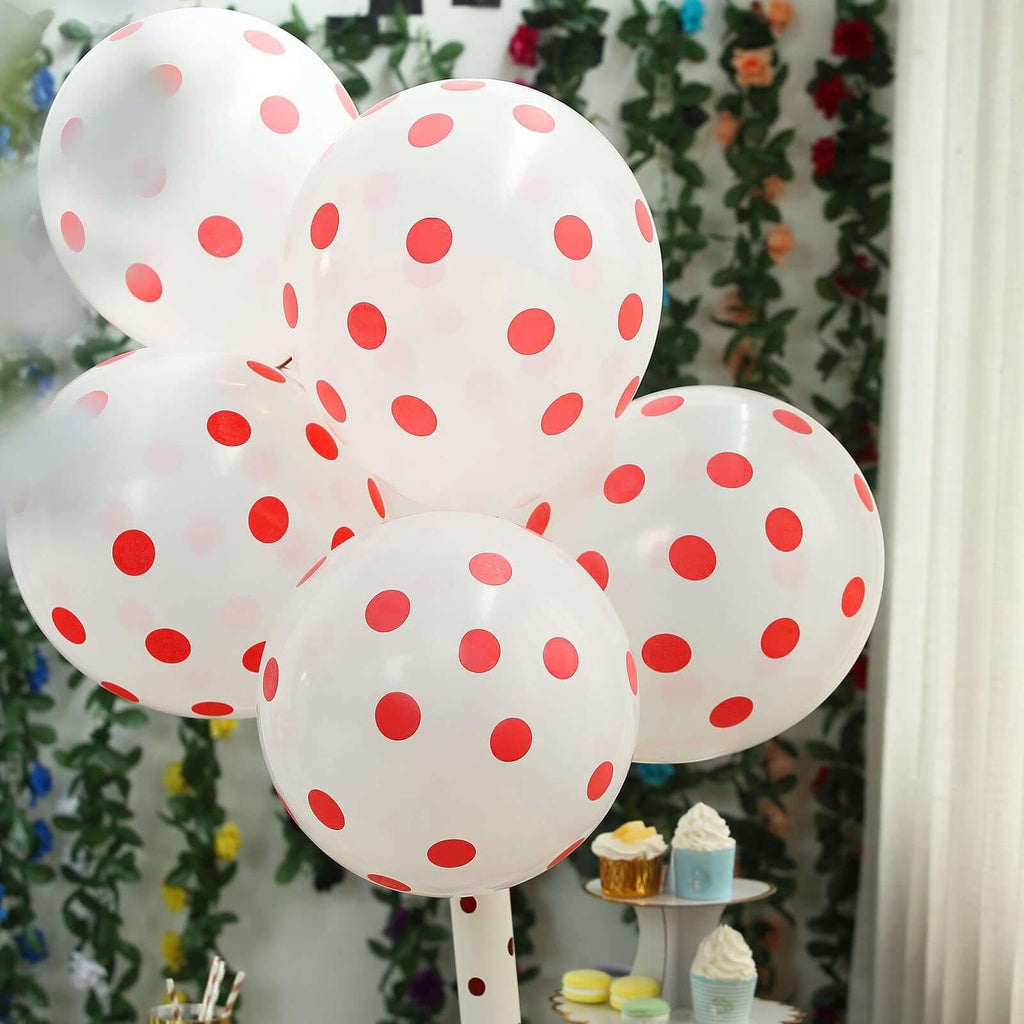 25 Pack 12" Hot Pink and White Fun Polka Dot Latex Party Balloons