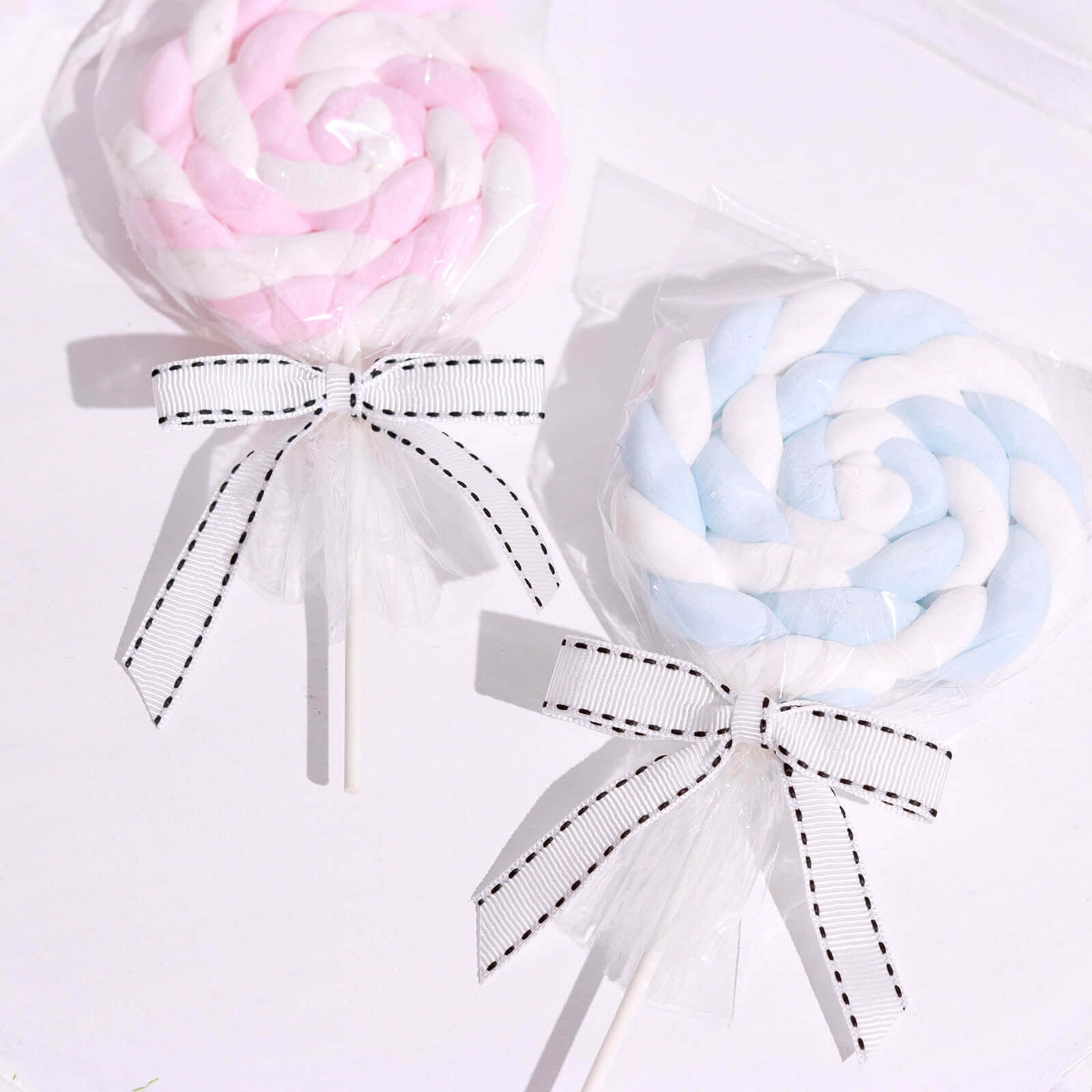 50 Pcs 3" Saddle Stitch Ribbon Bows With Twist Ties, Gift Basket Party Favor Bags Decor - White Black Polyester
