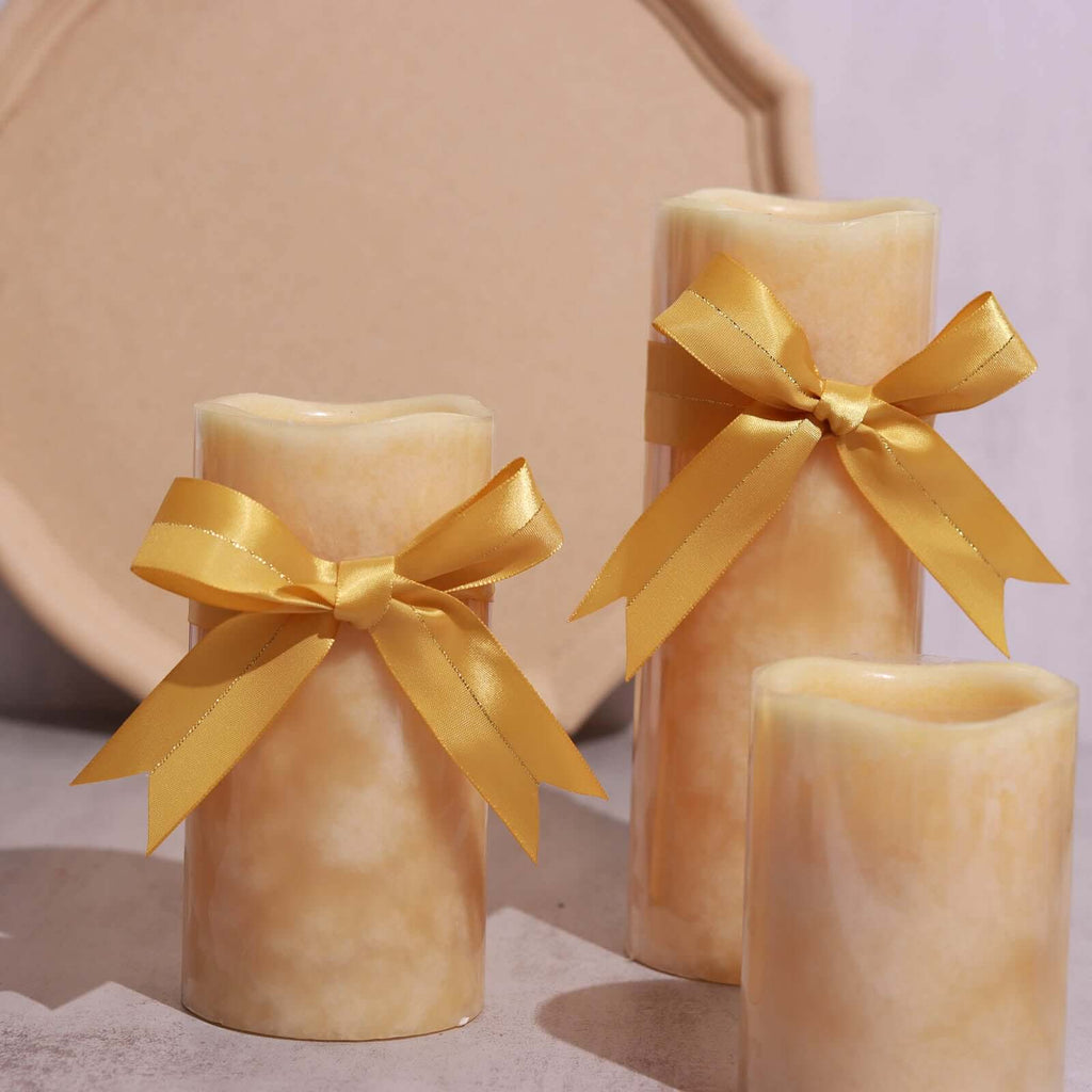 50 Pcs 10" Gold Pre Tied Ribbon Bows, Satin Ribbon With Gold Foil Lining For Gift Basket and Party Favors Decor