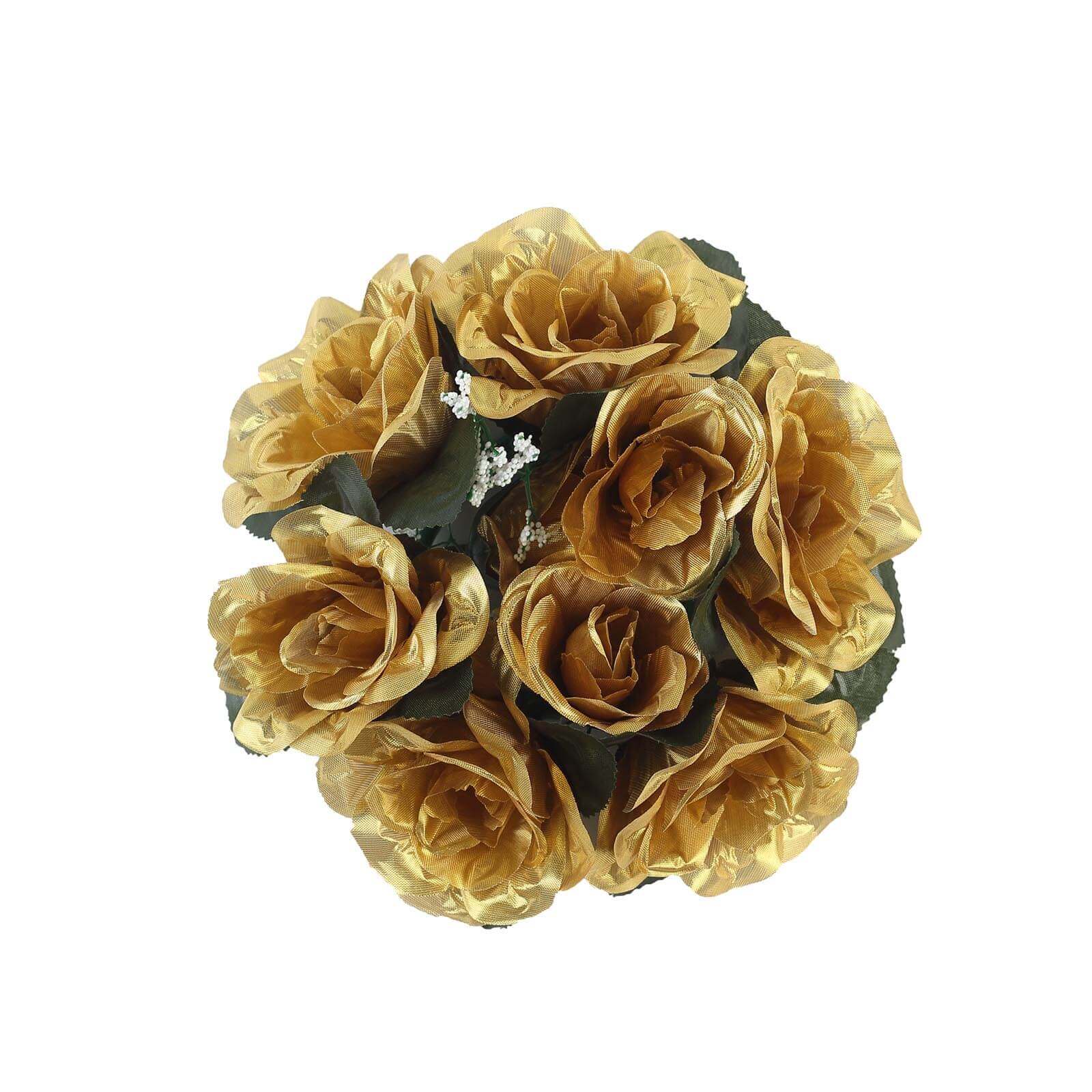 4 Pack 3" Gold Artificial Silk Rose Flower Candle Ring Wreaths