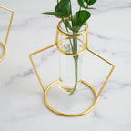 2-Pack Flower Stands Gold Metal Frame Geometric Design - Test Tube Vase Centerpieces 6.5"