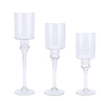 Set of 3 Glass Cylinder Vases Long Stem Clear - Decorative Candle Holder Floral Centerpieces 12", 14", 16"