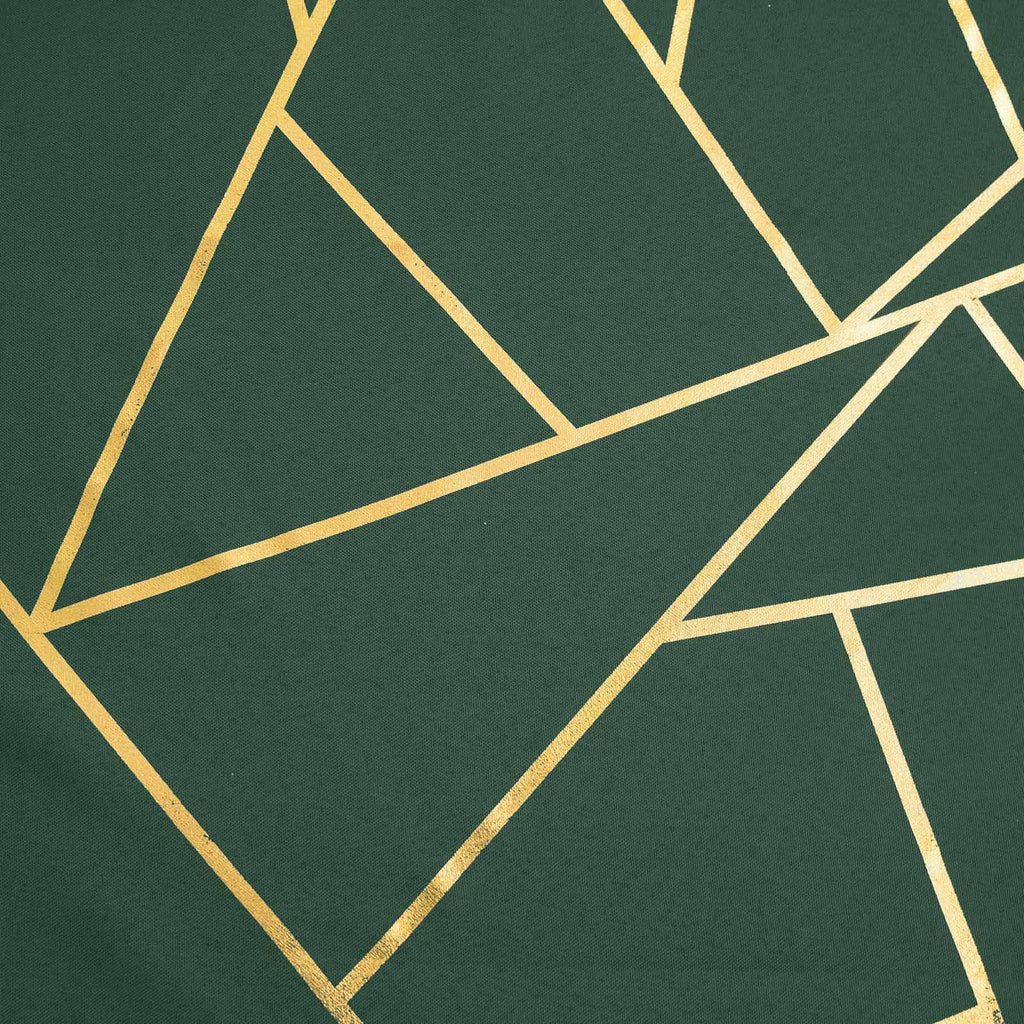 Polyester 9ft Table Runner Hunter Emerald Green with Gold Foil Modern Geometric Accent