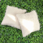 2 Pack 18" White Faux Fur Sheepskin Throw Pillow Cases, Square Pillow Covers