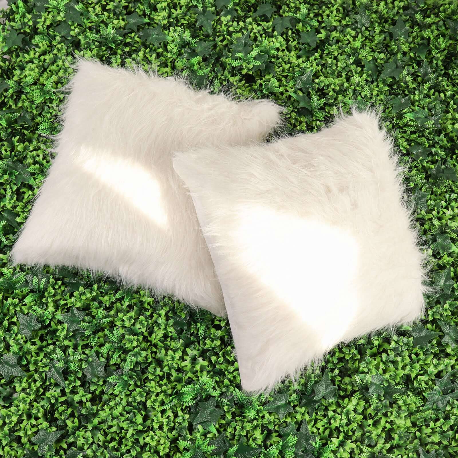 2 Pack 18" White Faux Fur Sheepskin Throw Pillow Cases, Square Pillow Covers