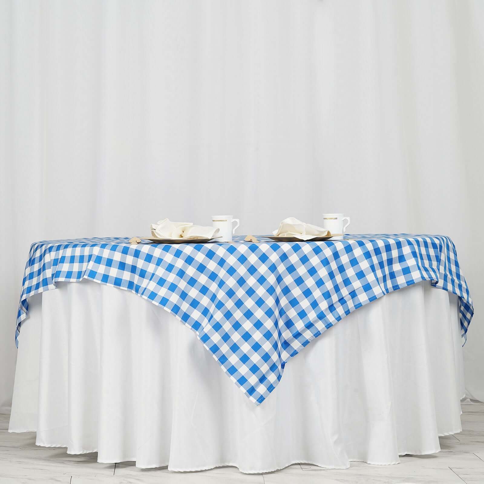 Polyester 70"x70" Table Overlay Square Tablecloth White/Blue - Checkered Buffalo Plaid Table Topper