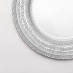 6-Pack Acrylic Round Charger Plates 13" in Silver with Lace Embossed Rim, Rustic Plastic Decorative Charger Tableware