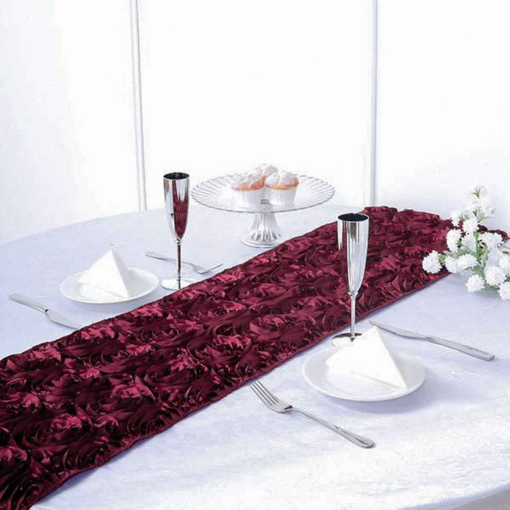 Rosette Satin 14"x108" Table Runner Burgundy - Grandiose Design
